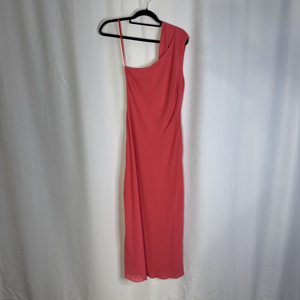Ronny Kobo Coral Pink Chiffon One Shoulder Maxi Gown Dress Formal Size 4